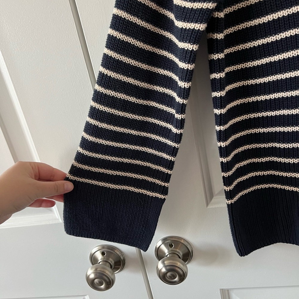 J. Crew Navy Striped Collared Cotton Knit Sweater | Size Small - Picture 7 of 7